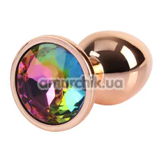Анальна пробка з райдужним кристалом Matrix Mont Rose Gold Gem Metal Plug S, золота - Фото №1