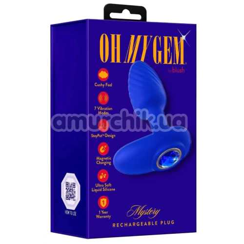 Анальна пробка з вібрацією Oh My Gem Mystery, синя