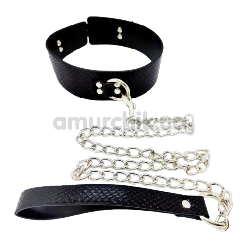 Ошейник с поводком DS Fetish Collar With Snake Skin, черный - Фото №1