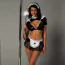 Костюм горничной JSY Sexy Lingerie 3702, черный: бюстгальтер + топ + юбка + головной убор + чокер + метелка - Фото №3