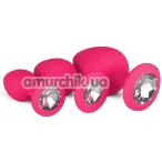Набор анальных пробок с прозрачными кристаллами Luxe Bling Plugs Trainer Kit, розовый - Фото №1