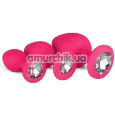 Набір анальних пробок з прозорими кристалами Luxe Bling Plugs Trainer Kit, рожевий - Фото №1