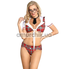 Костюм школярки Star Nigh Schoolgirl Set, червоно-білий: топ + трусики + краватка - Фото №1