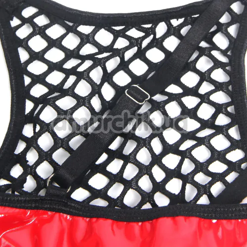 Комплект Star Night Mesh & Rings Set, червоно-чорний: бюстгальтер + трусики-стрінги