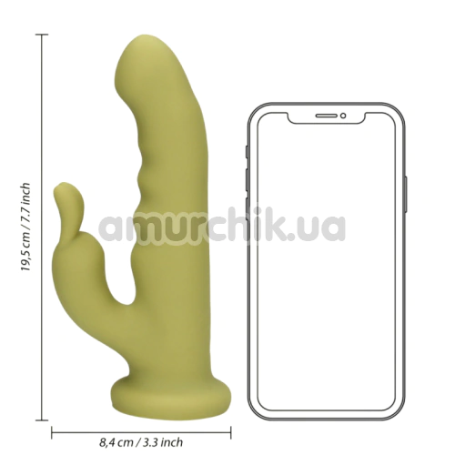 Вибратор с ротацией Loveline Ultra Soft Silicone Rotating Rabbit Vibrator, салатовый