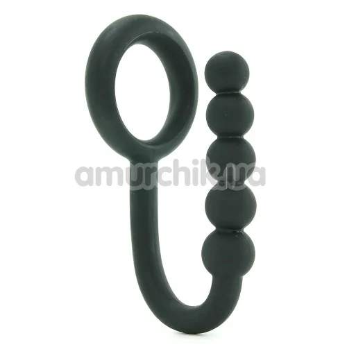 Эрекционное кольцо со стимулятором простаты Ball Cinch With Anal Bead, черное - Фото №1