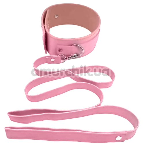 Ошейник с поводком DS Fetish Wide Collar With Leash розовый - Фото №1