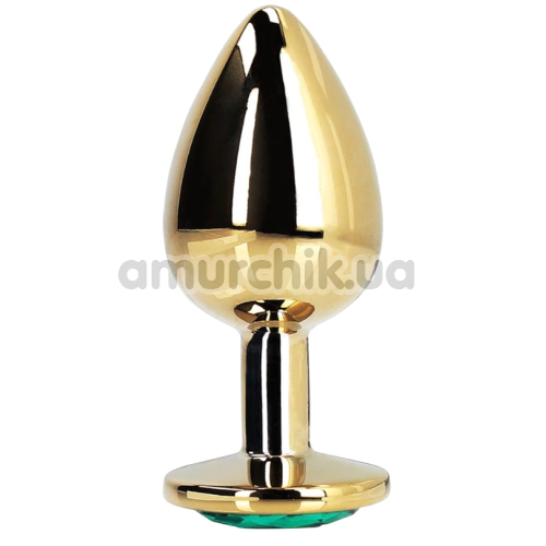 Анальна пробка з бірюзовим кристалом Ouch! Metal Butt Plug Medium, золота