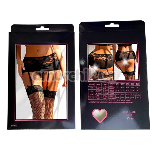 Комплект Star Night Lace Rose Set, черный: пояс для чулок + трусики-стринги