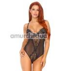 Боди Leg Avenue Lace And Sheer Mesh Teddy, черное - Фото №1