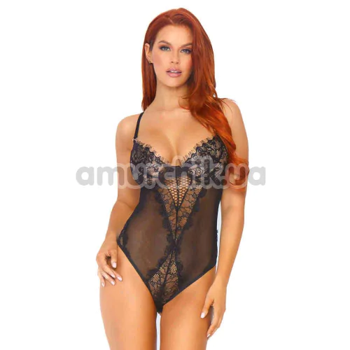 Боди Leg Avenue Lace And Sheer Mesh Teddy, черное - Фото №1