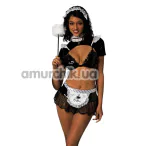 Костюм горничной JSY Sexy Lingerie 3702, черный: бюстгальтер + топ + юбка + головной убор + чокер + метелка - Фото №1