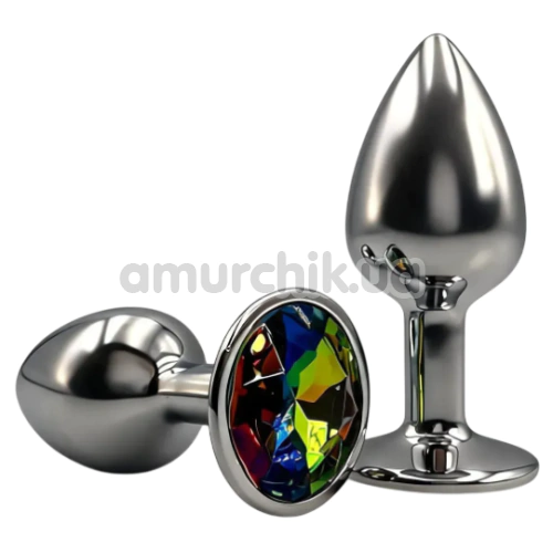 Анальна пробка з райдужним кристалом Alume Metal Plug S, срібна