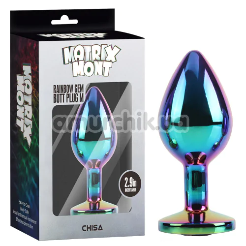 Анальная пробка с радужным кристаллом Matrix Mont Rainbow Gem Butt Plug M, радужная
