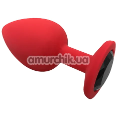 Анальна пробка з чорним кристалом Silicone Anal Plug Round Large, червона - Фото №1