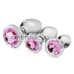 Набор анальних пробок з рожевим кристалом Booty Sparks Pink Gem Glass Anal Plug Set, прозорий - Фото №1