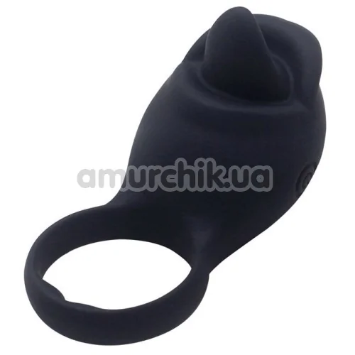 Виброкольцо Silicone Love Ring Tongue, черное