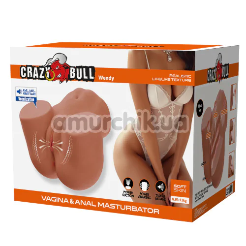 Искусственная вагина и анус с вибрацией Crazy Bull Wendy, телесная