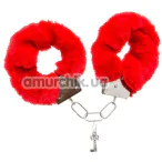 Наручники с красным мехом DS Fetish Handcuffs, серебряные - Фото №1
