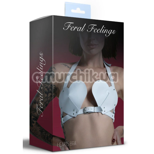 Бюстгальтер Feral Feelings Hearts Bra Leather, белый