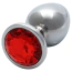Анальная пробка с красным кристаллом Ouch! Metal Butt Plug Medium, серебряная - Фото №2