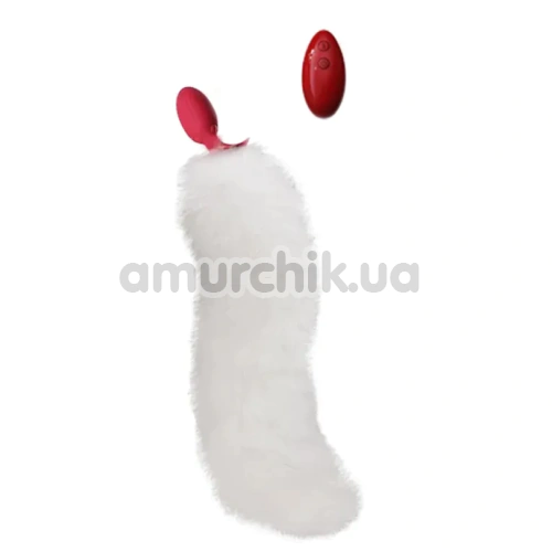 Анальная пробка с белым хвостиком, вибрацией и ротацией Upko Swinging & Vibrating Anal Plug, красная