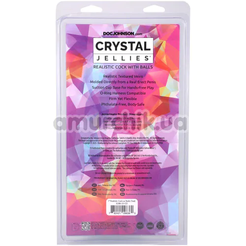 Фаллоимитатор Doc Johnson Crystal Jellies Realistic Cock With Balls 7, бирюзовый