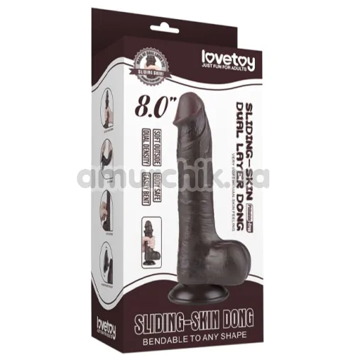 Фаллоимитатор Sliding-Skin Dual Layer Dong 8 с мошонкой, коричневый