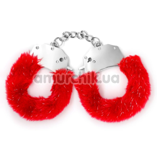 Наручники з червоним хутром Crushious Spangle, срібні