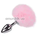 Анальная пробка с розовым хвостиком Alive Anal Pleasure Metal Anal Fluffy Plug S, серебряная - Фото №1