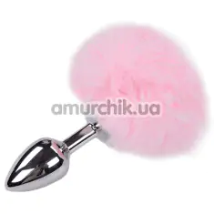 Анальна пробка з рожевим хвостиком Alive Anal Pleasure Metal Anal Fluffy Plug S, срібна - Фото №1