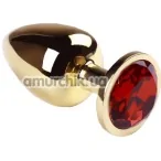 Анальная пробка с красным кристаллом SWAROVSKI Gold Ruby Big, золотая - Фото №1