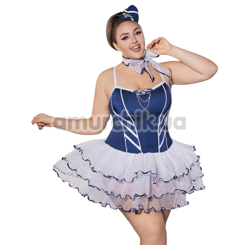 Костюм стюардессы JSY Sexy Lingerie P61122, сине-белый: платье + трусики-стринги + головной убор + платок