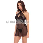 Комплект 2PC Midnight Halter Chemise Set, чорний: пеньюар + трусики-стрінги - Фото №1
