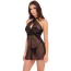 Комплект 2PC Midnight Halter Chemise Set, черный: пеньюар + трусики-стринги - Фото №1