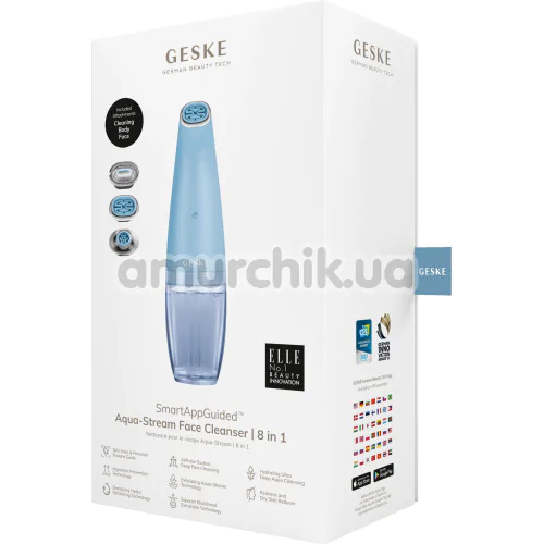 Устройство для очищения кожи лица Geske Aqua-Stream Face Cleanser 8 in 1, голубое