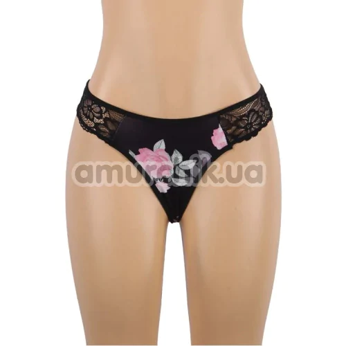 Комплект Star Night Floral Mesh Set, черный: пеньюар + трусики-стринги