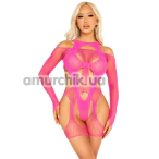 Комплект Leg Avenue Fishnet Garter Harness and Teddy, розовый: боди + комбинезон - Фото №1