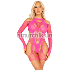 Комплект Leg Avenue Fishnet Garter Harness and Teddy, рожевий: боді + комбінезон - Фото №1