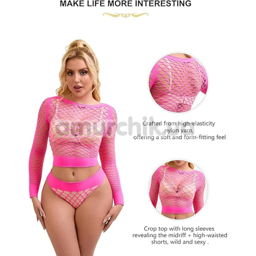 Комплект Star Night Hollow Out Fishnet Lingerie Set, розовый: топ + трусики-стринги