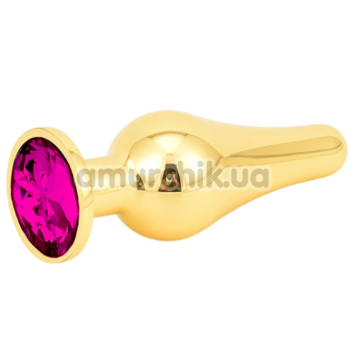 Анальная пробка с розовым кристаллом SWAROVSKI Long Gold Pink Diamond Medium, золотая - Фото №1