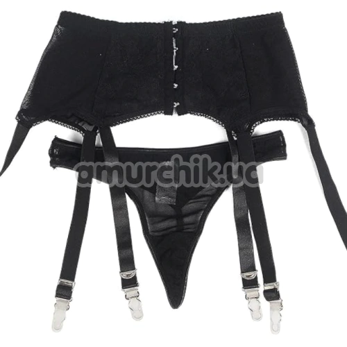 Комплект Star Night Crotchet Garter Belt, черный: пояс для чулок + трусики-стринги
