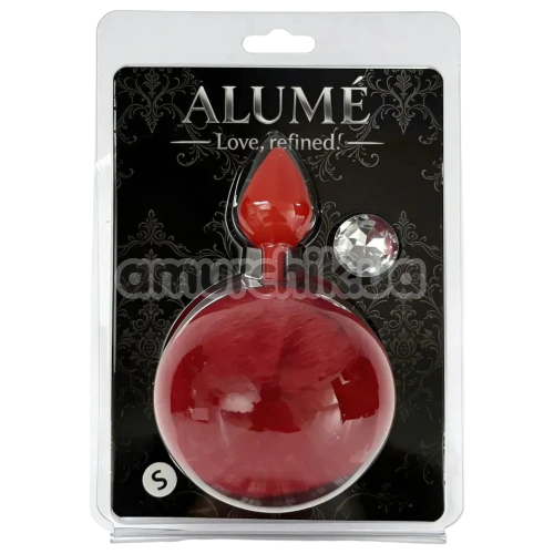 Анальна пробка з прозорим кристалом і червоним хвостиком Alume Silicone Plug With Tail S, червона