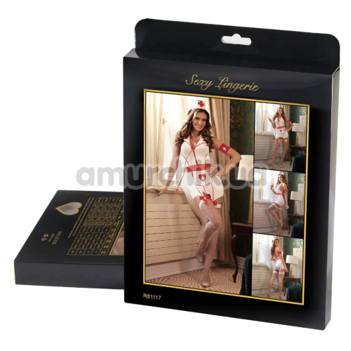 Костюм медсестры Star Night Nurse Set, красно-белый: платье + головной убор + фартук + повязка на руку