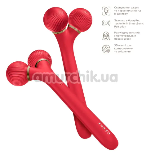 Ультразвуковий масажер для обличчя Geske Sonic Facial Roller 4 in 1, червоний