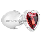 Анальная пробка с красным кристаллом Adam & Eve Red Heart Gem Glass Plug Large, прозрачная - Фото №1