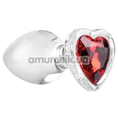 Анальная пробка с красным кристаллом Adam & Eve Red Heart Gem Glass Plug Large, прозрачная - Фото №1