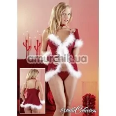 Костюм снегурочки Cottelli Collection 2260271 красный: пеньюар + трусики-стринги + перчатки + чокер - Фото №1