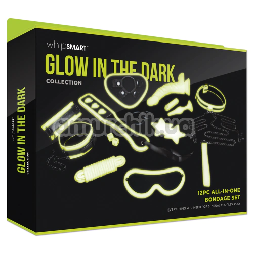 Бондажный набор Whipsmart Glow In The Dark 12 Pc All-In-One Bondage Set, светящийся в темноте