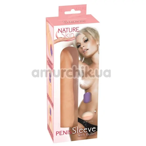 Насадка на пеніс з вібрацією Nature Skin Sleeve with Bullet, тілесна